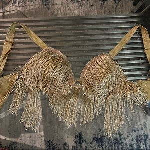 New gold fringe festival shiny top bralette Small